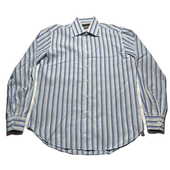 ZARA Mens Size 16 Blue Striped Cotton LS Shirt - Picture 7 of 7